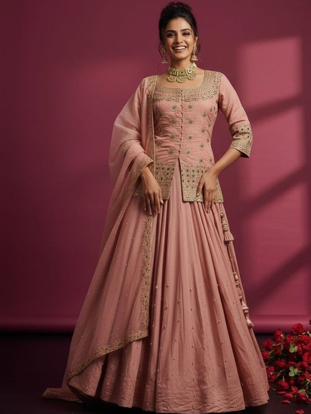krisha fashion Embroidered Thread Work Ready to Wear Lehenga & Blouse With Dupatta - view 1