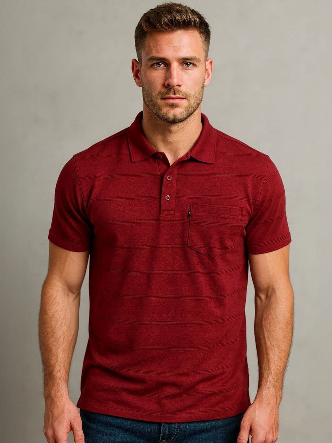 WILD ELEPHANT Men Striped Polo Collar Pockets T-shirt - view 1