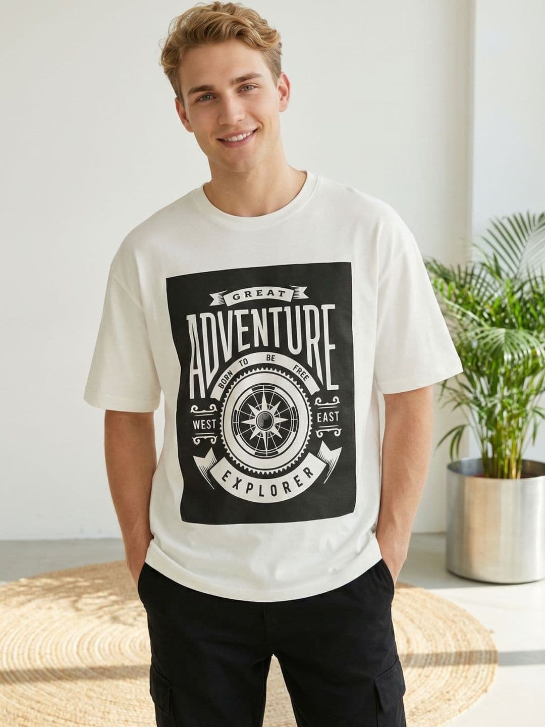 Mast & Harbour Men Typography Printed Pure Cotton T-shirt - view 1