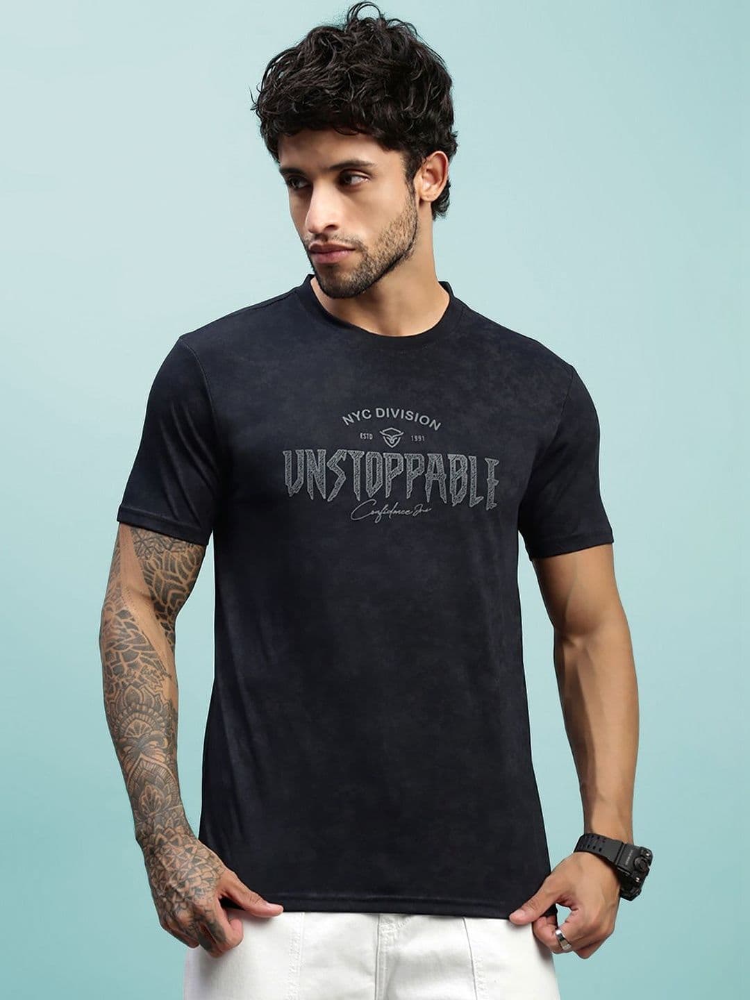 LUX NITRO Men Cloud Burst Print Cotton Blend Round Neck Short Sleeve T Shirt - view 1