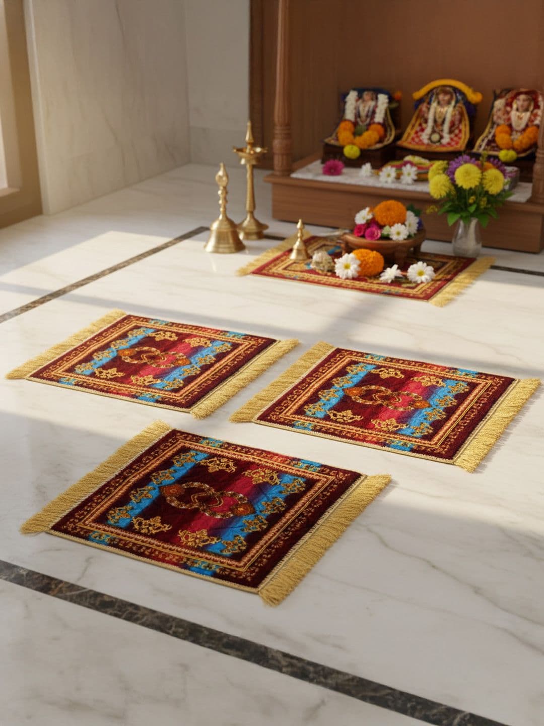 Kuber Industries Maroon & Blue 3 Pieces Velvet Aasan Mats - view 1