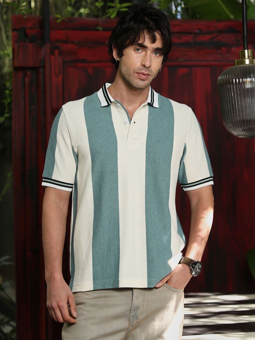 CAHOOT Men Striped Polo Collar T-shirt - view 1