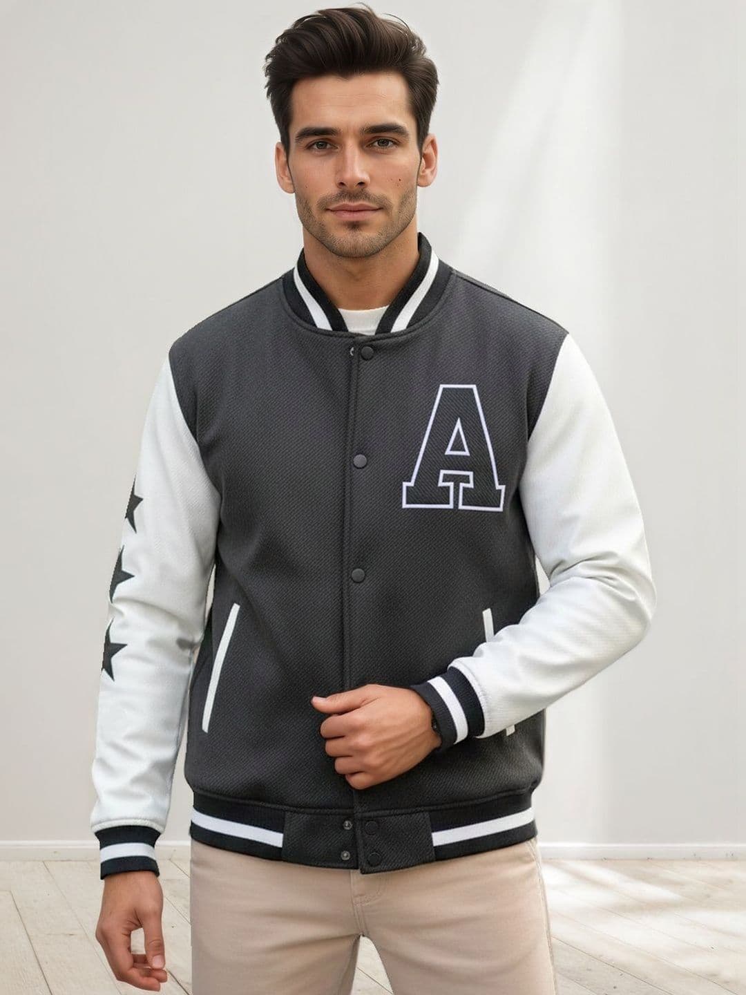 CHKOKKO Men Woollen Lightweight Outdoor Varsity Jacket - view 1