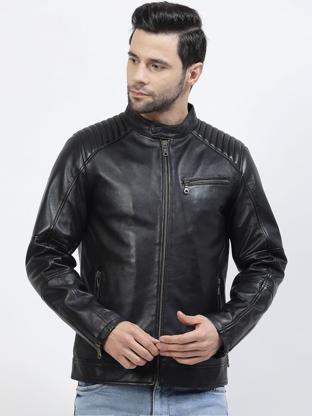 COOL EQUAL Men Leather Water Resistant e-Dry Technology Biker Jacket - view 1