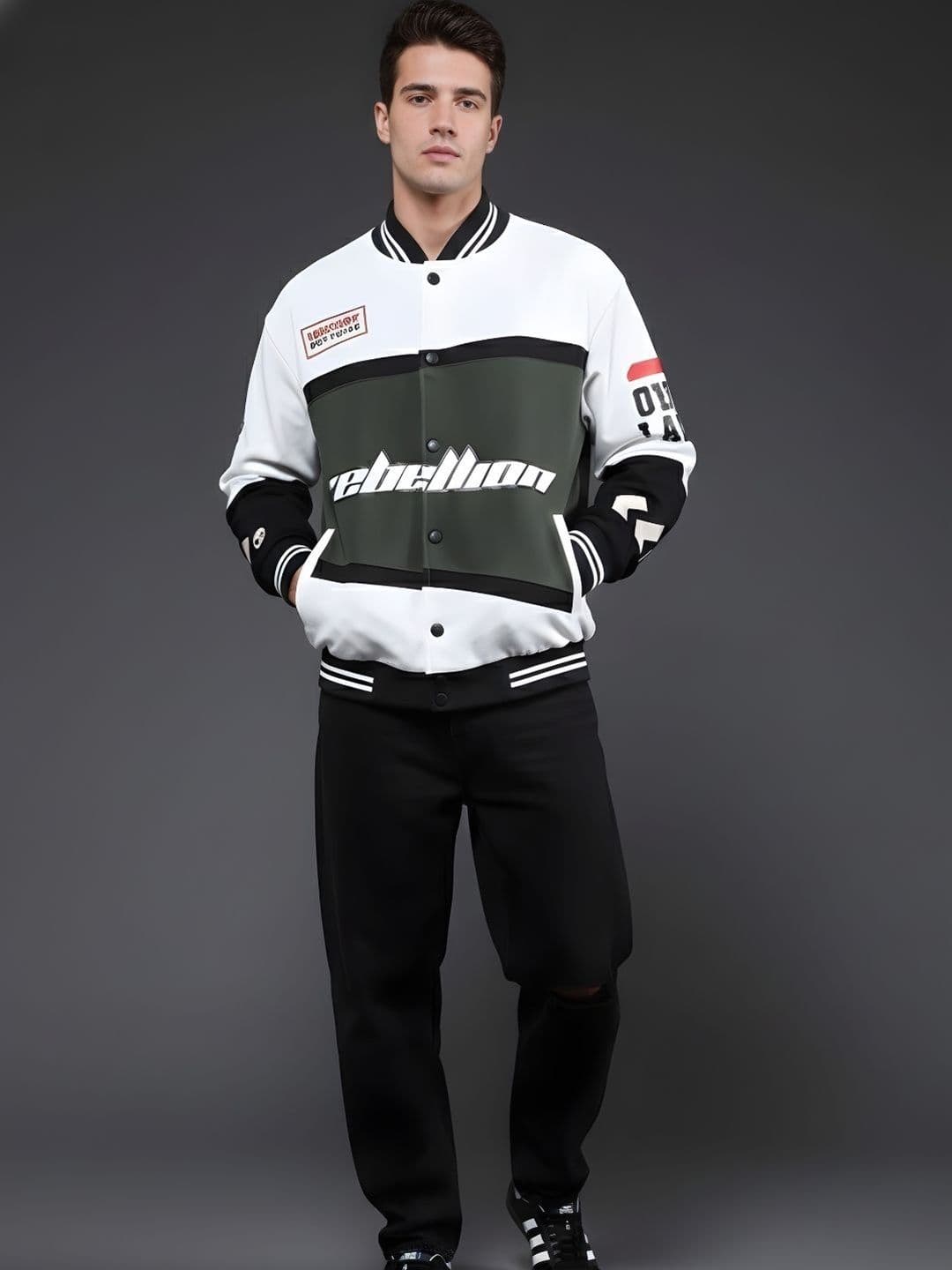 PRONK Men Typography Colourblocked Varsity Jacket - view 1