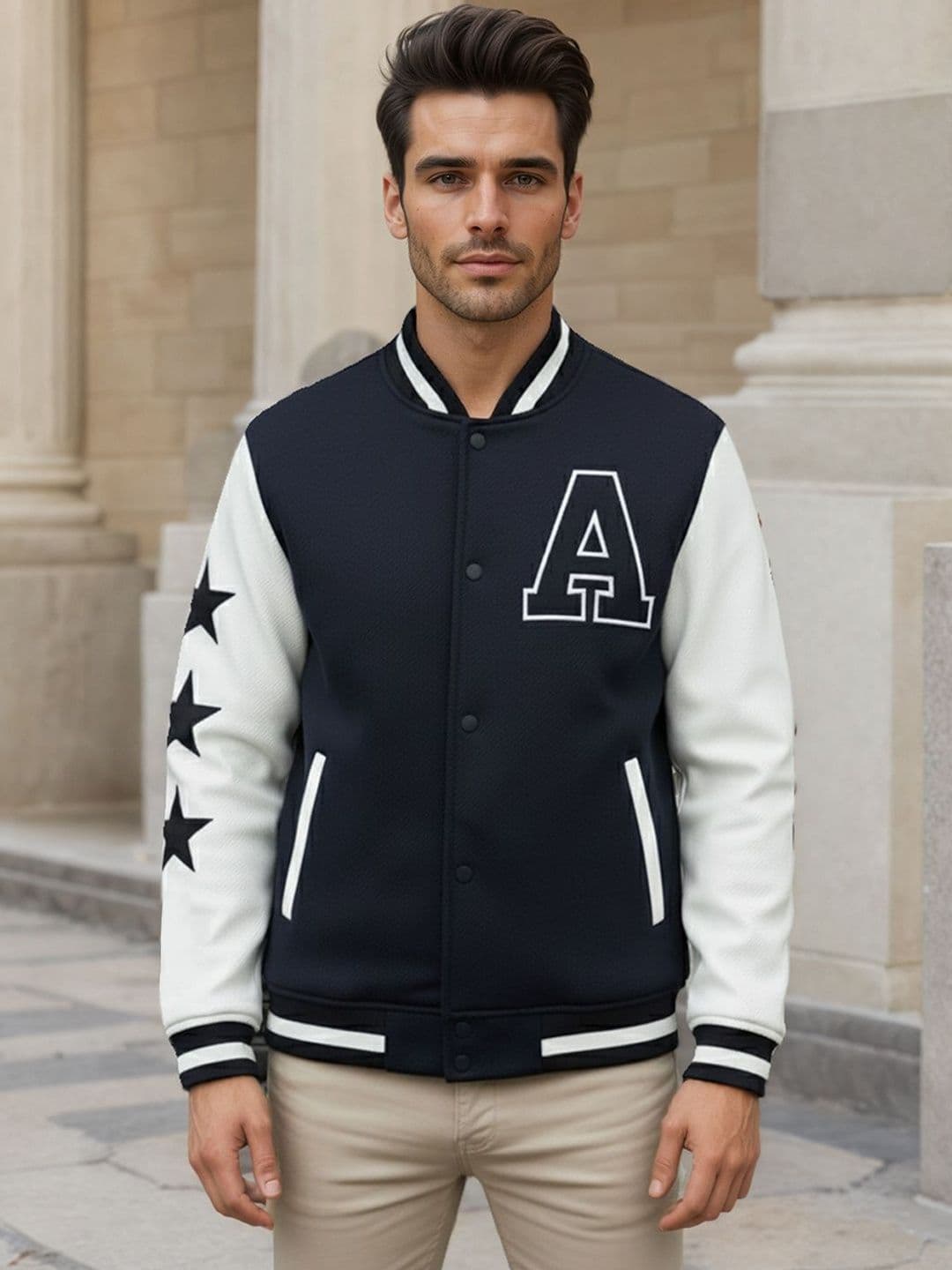 CHKOKKO Men Woollen Lightweight Outdoor Varsity Jacket - view 1