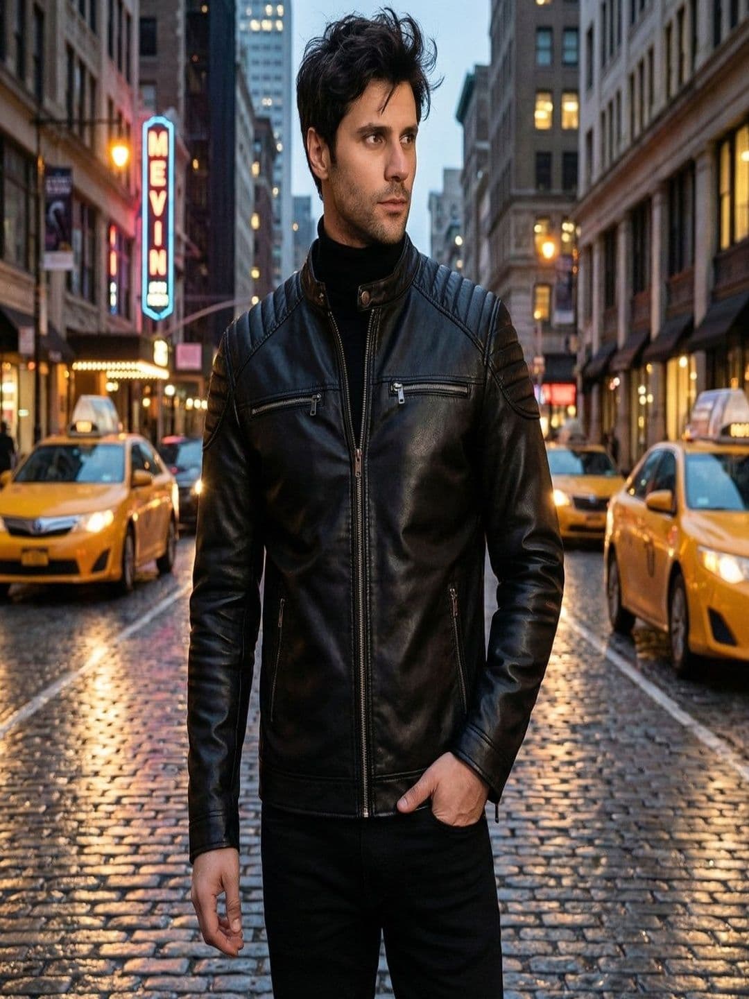 COOL EQUAL Men Leather Biker Jacket - view 1