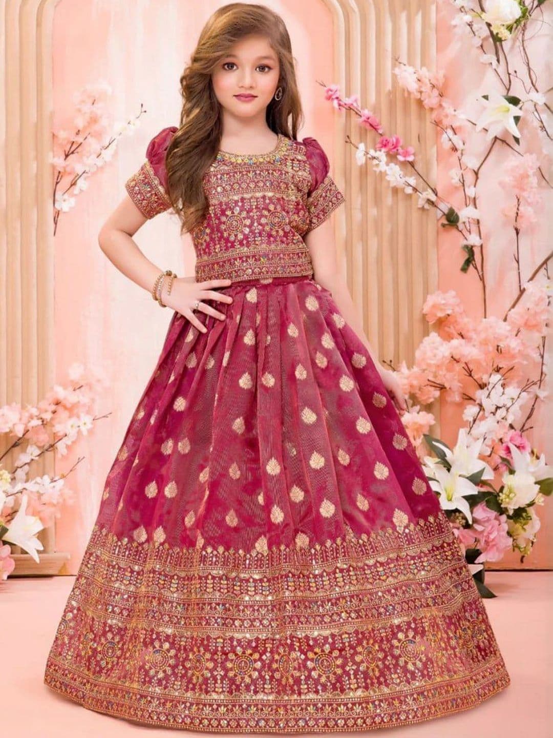 Wommaniya Impex Girls Embellished Sequinned Ready to Wear Lehenga & - view 1