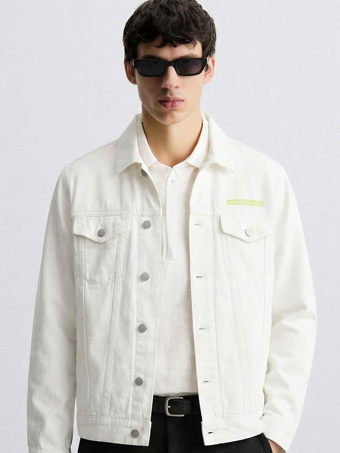 HIGHLANDER Men White Solid Denim Jacket - view 1