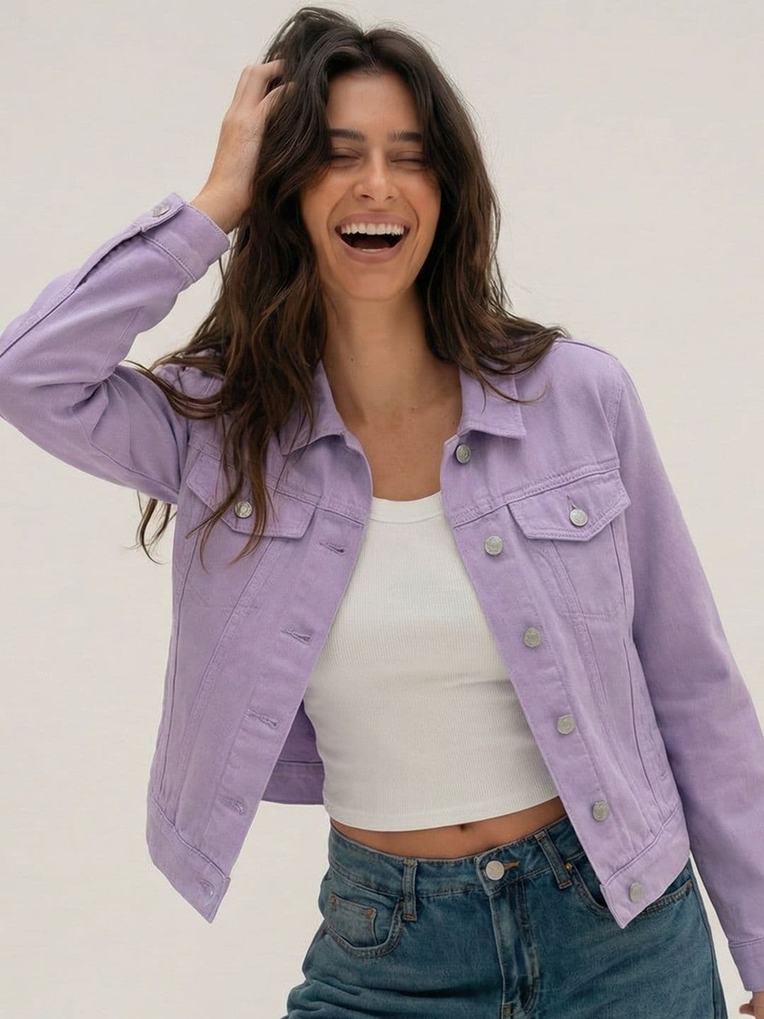 Tokyo Talkies Women Purple Solid Denim Jacket - view 1