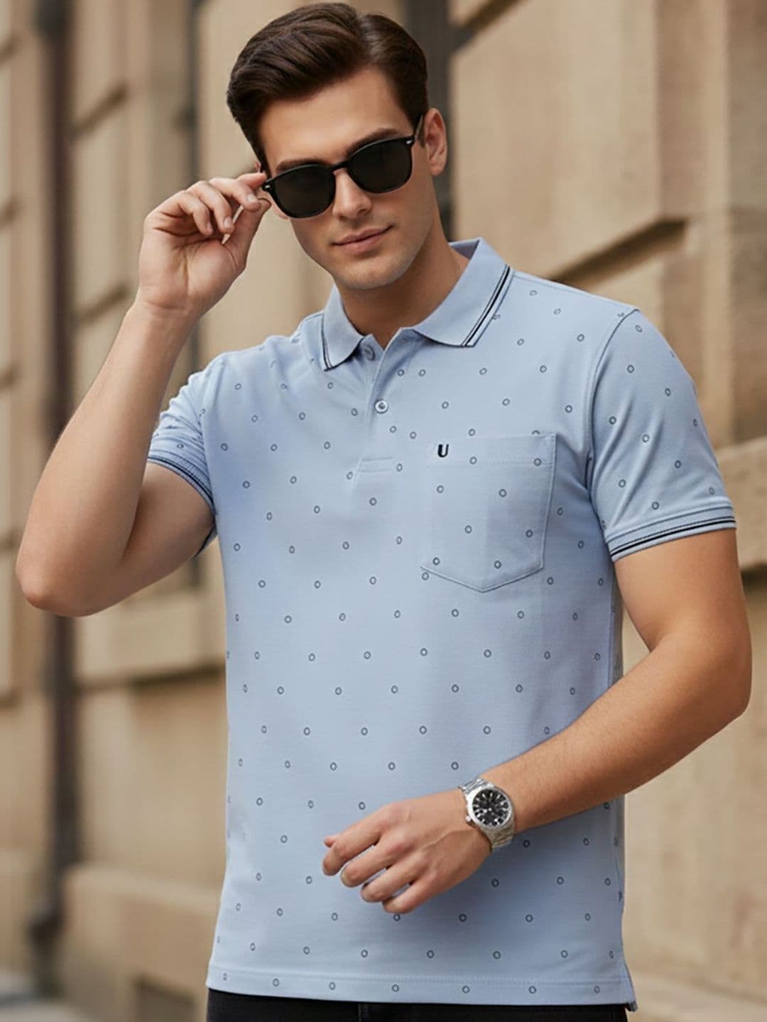 UNIBERRY Men Printed Polo Collar Pockets T-shirt - view 1
