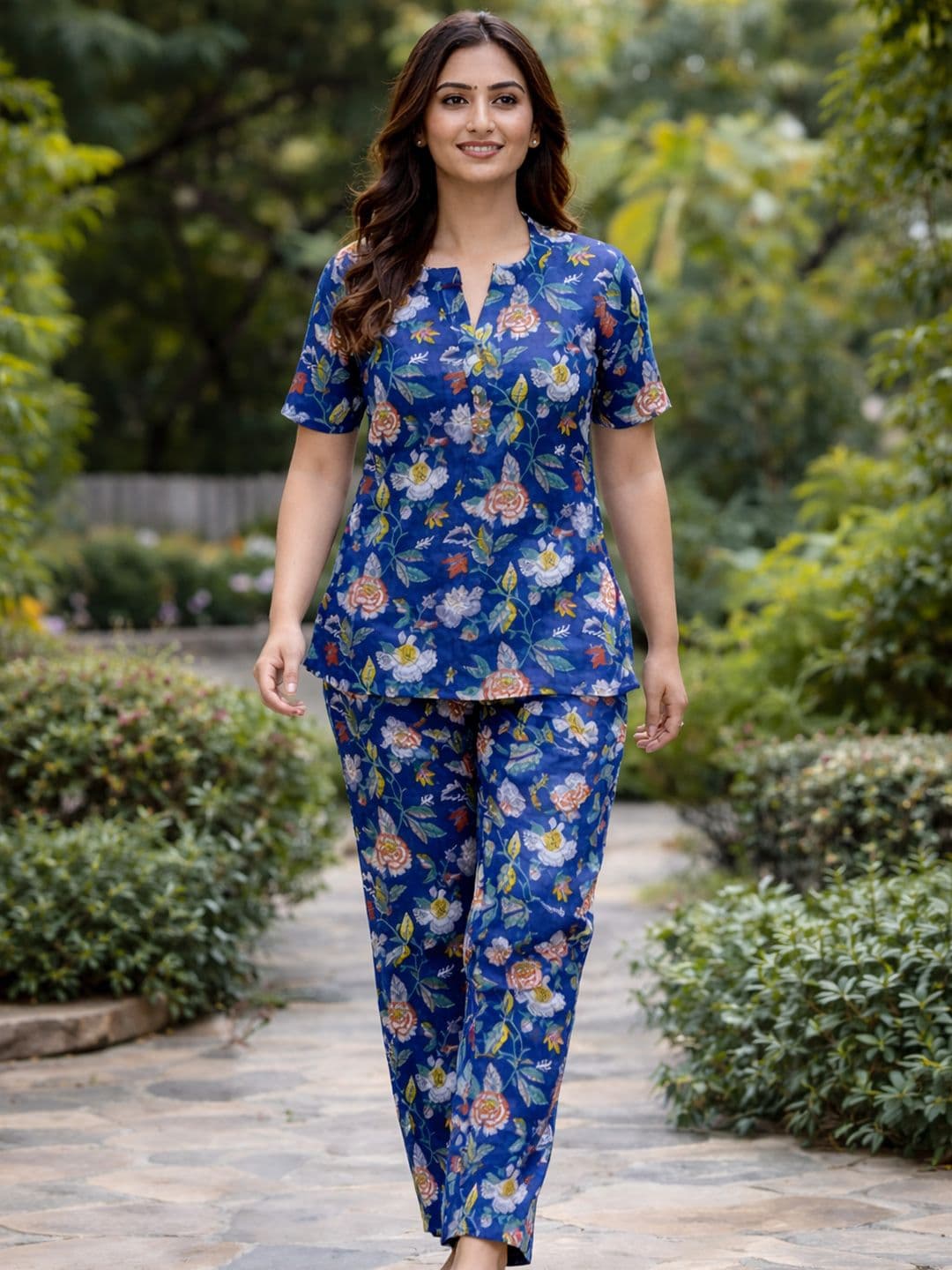JAIPURFAME Printed Pure Cotton Tunic With Trousers - view 1