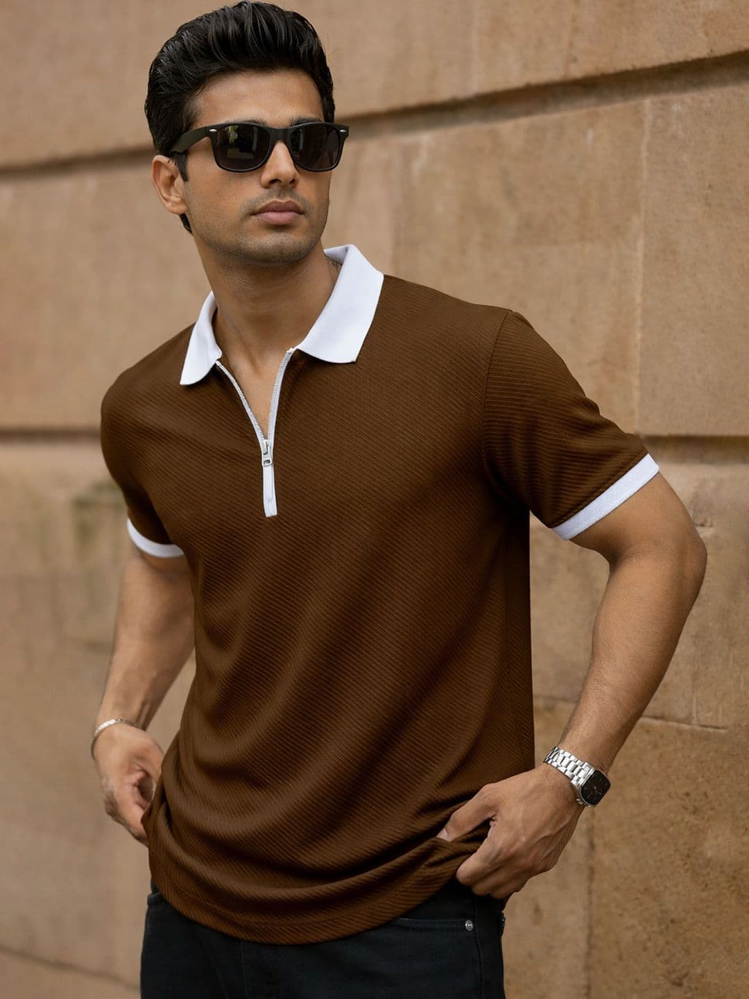 COMBRAIDED Men Polo Collar Polyester PU Coated T-shirt - view 1