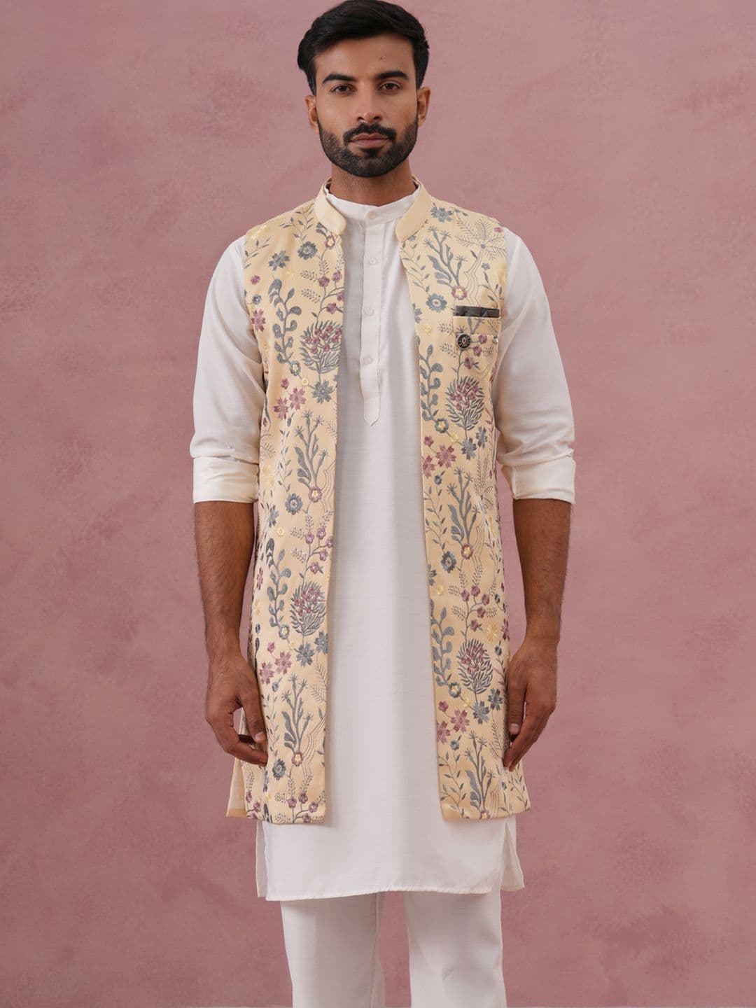 Jompers Men Floral Embroidered Sherwani Set - view 1