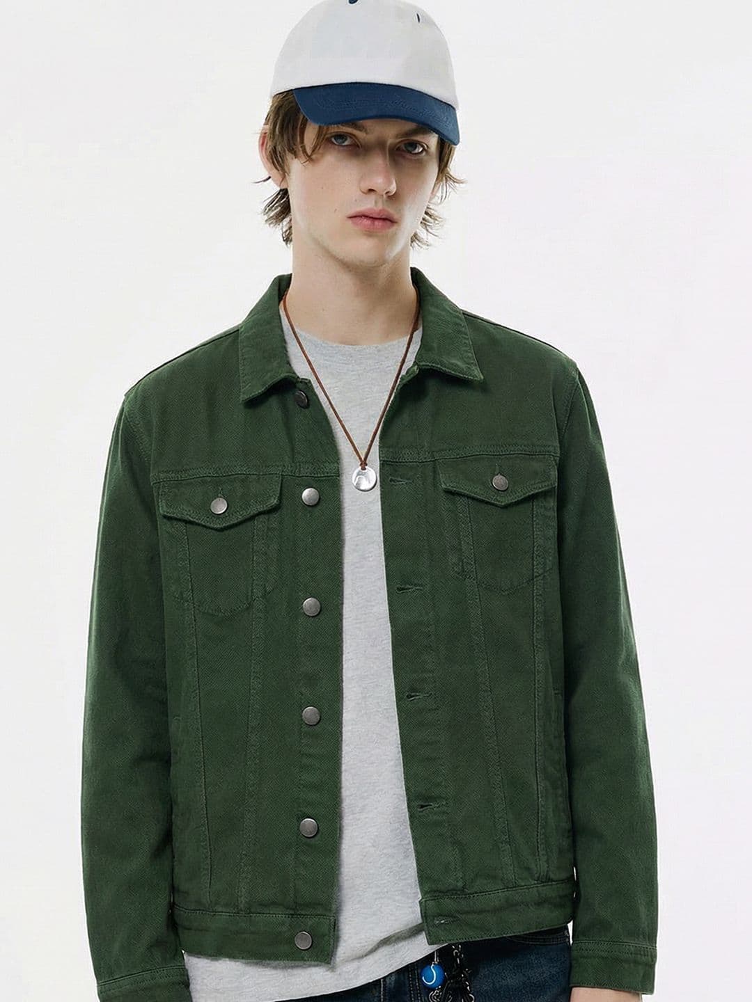 HIGHLANDER Men Green Solid Denim Jacket - view 1