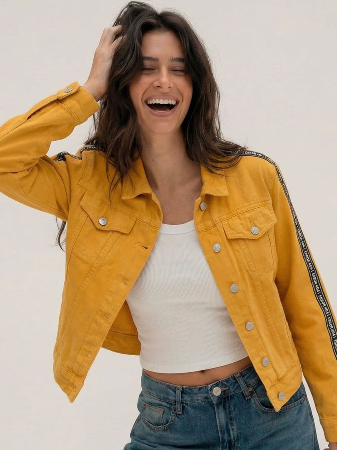 Tokyo Talkies Women Yellow Solid Denim Jacket - view 1
