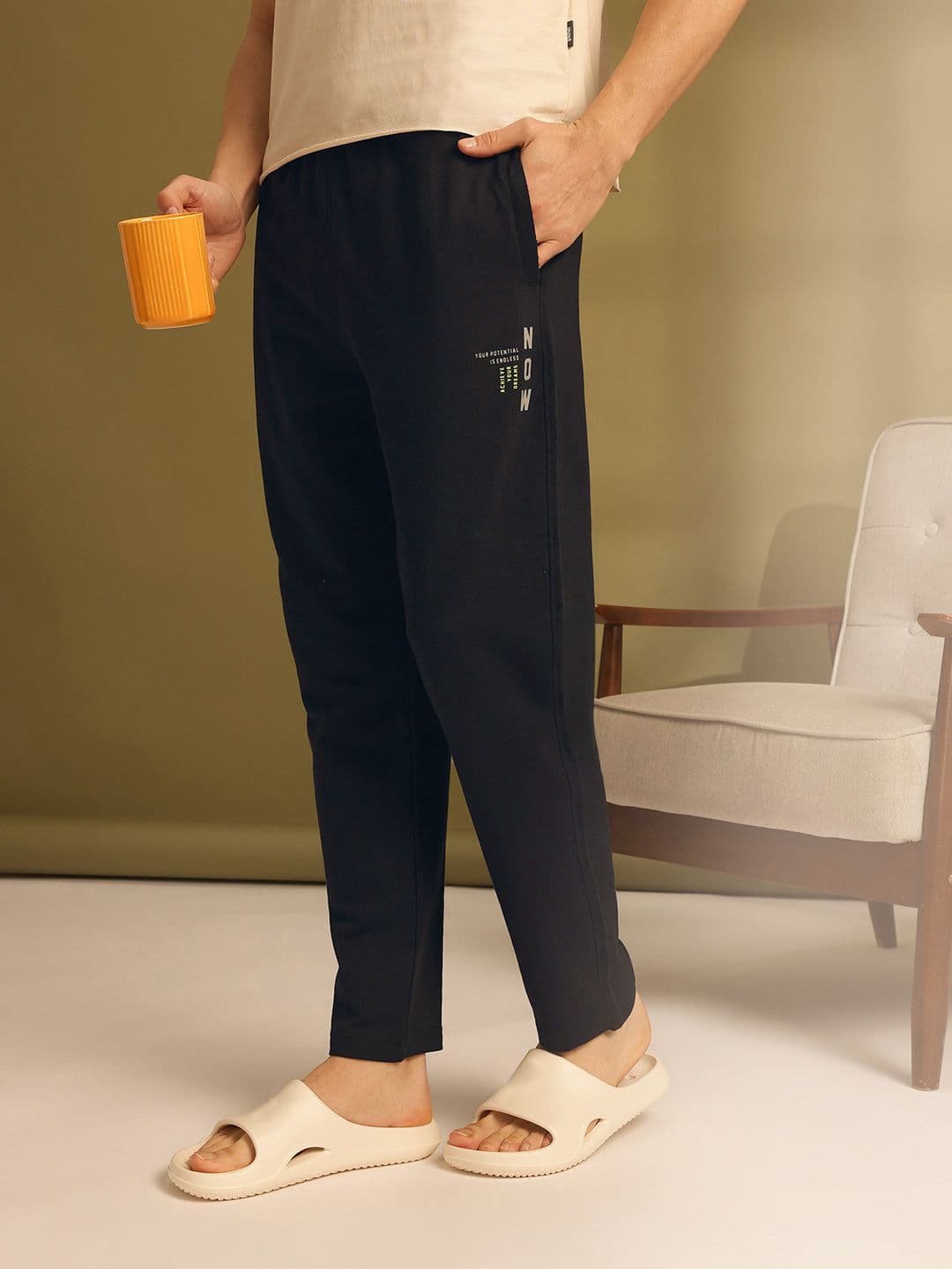 ETC Typography Printed Mid-Rise Straight Fit Pure Cotton Lounge Pants - view 1