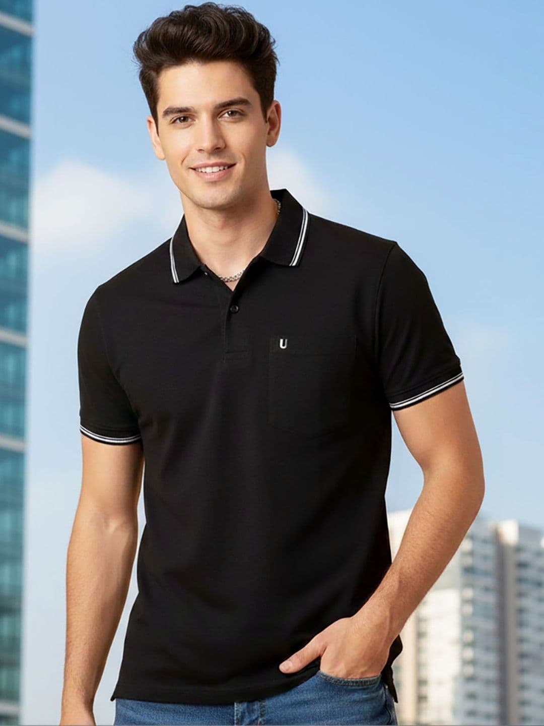 UNIBERRY Men Brand Logo Polo Collar Pockets T-shirt - view 1
