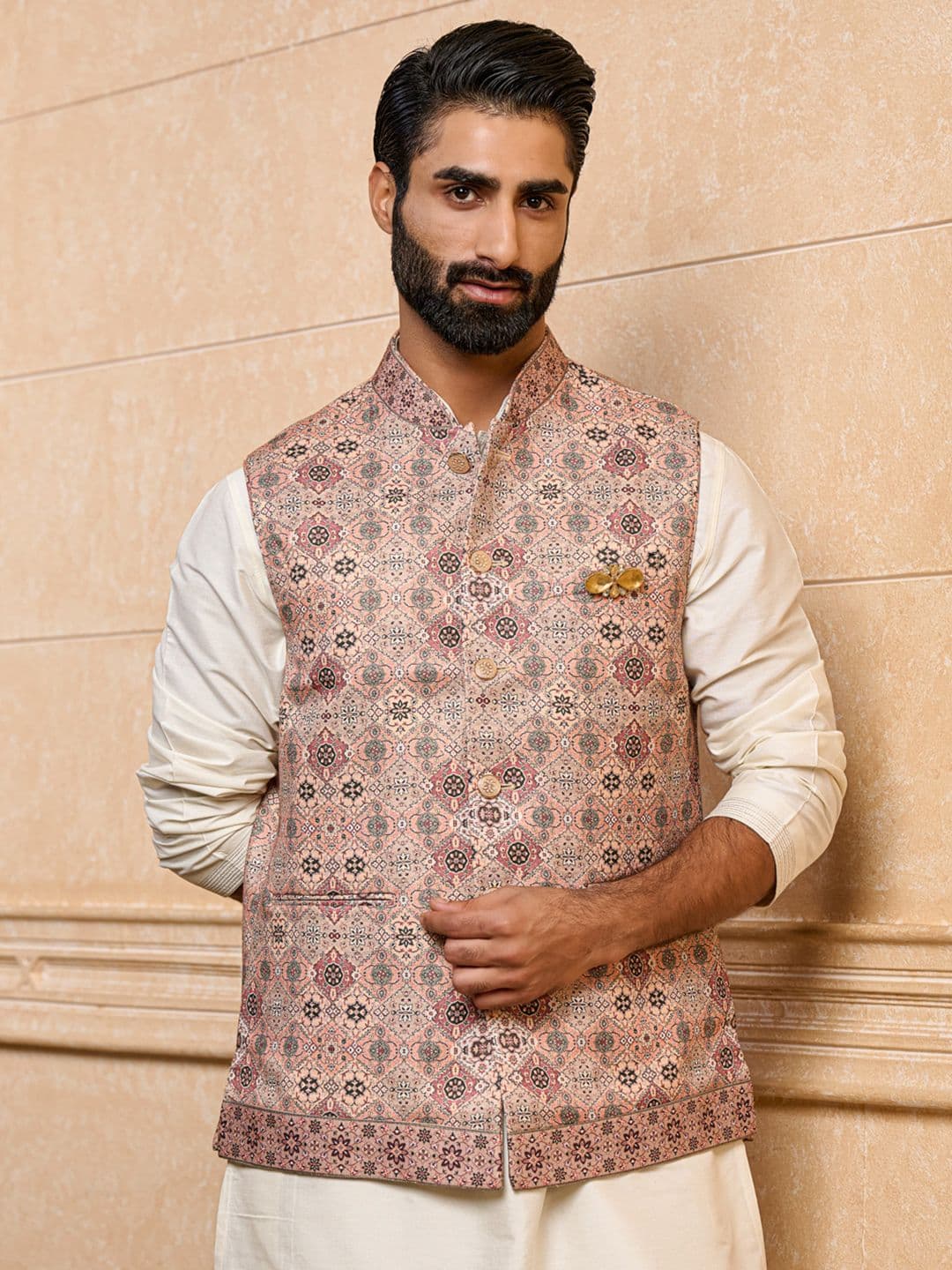 Tasva Printed Woven Mandarin Collar Nehru Jackets - view 1