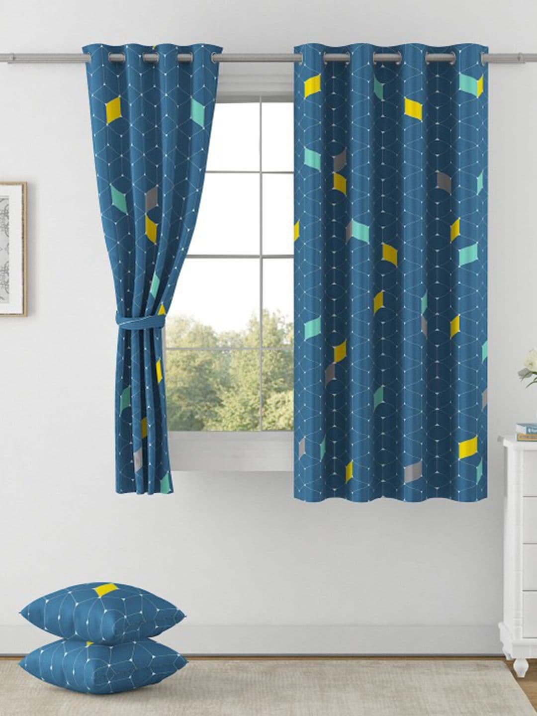 SWAYAM Omega Blue & White Blackout 330 GSM Single Printed Window Curtains - view 1