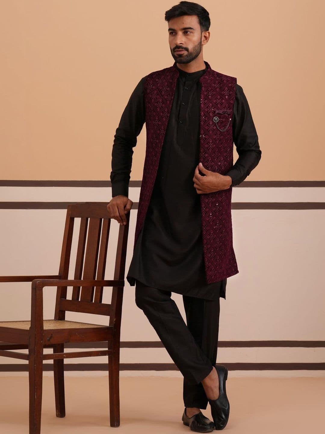 Jompers Embroidered Mandarin Collar Sherwani Set - view 1