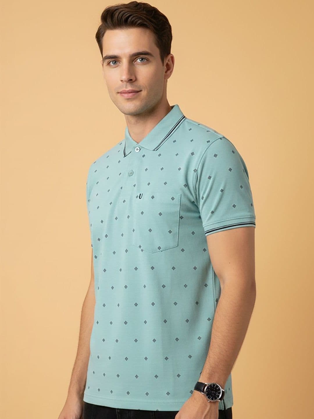 UNIBERRY Men Printed Polo Collar Pockets T-shirt - view 1