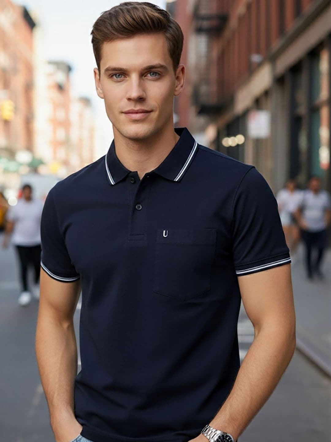 UNIBERRY Men Brand Logo Polo Collar Pockets T-shirt - view 1