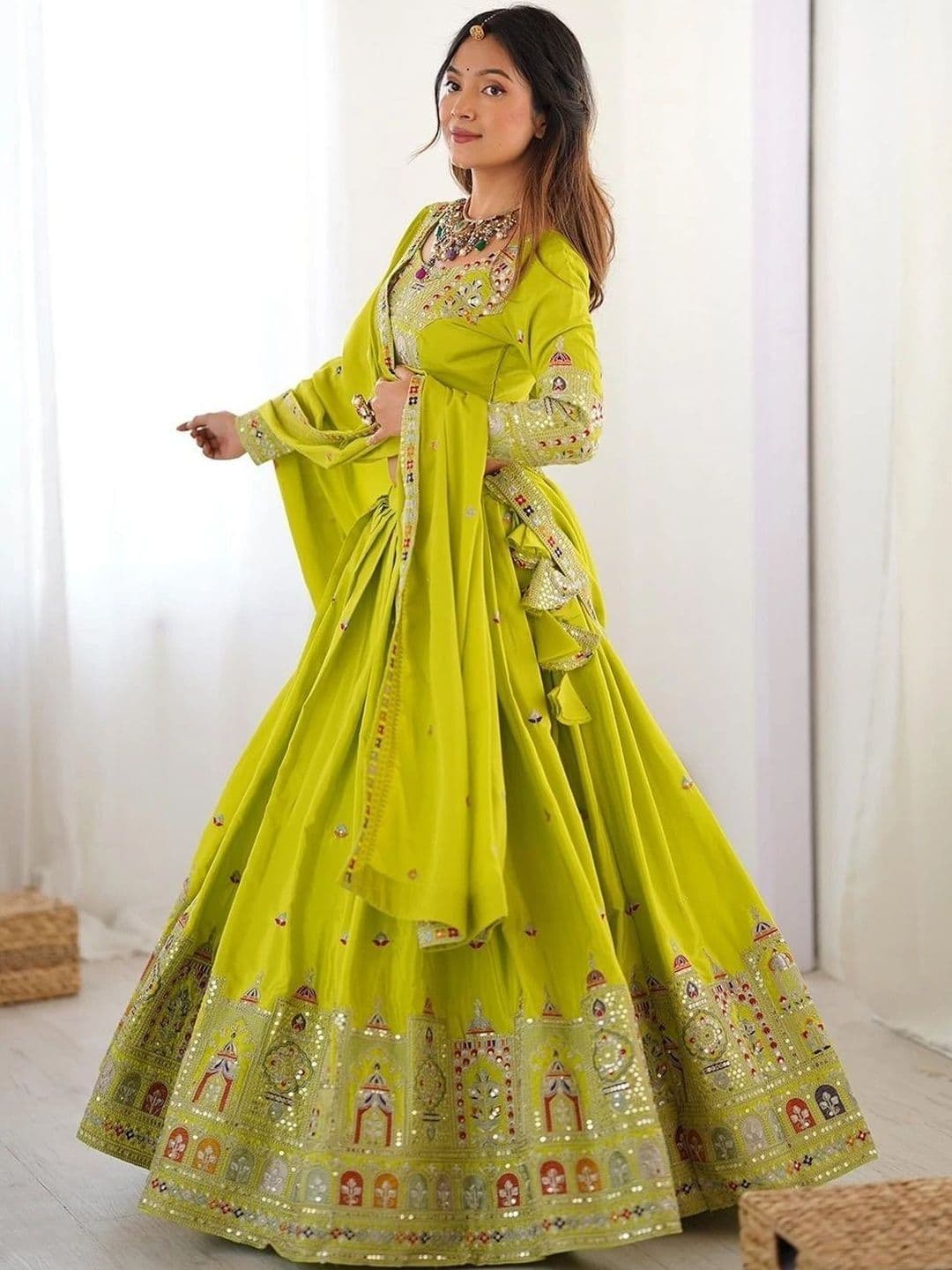 REELOVE FACTORY Embroidered Sequinned Semi-Stitched Lehenga & Unstitched Blouse - view 1