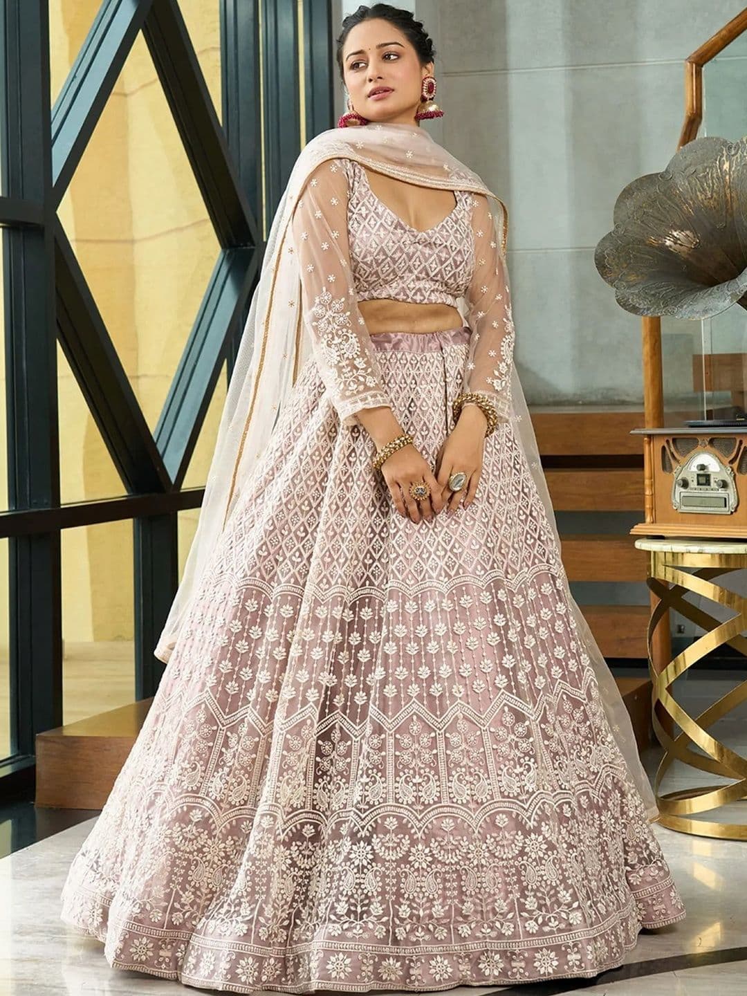 REELOVE FACTORY Embroidered Thread Work Semi-Stitched Lehenga & Blouse With Dupatta - view 1