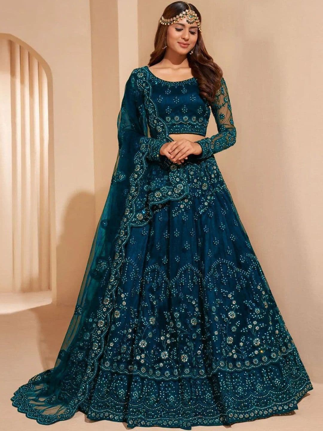 UDBHAV EXPORT Embellished Beads and Stones Semi-Stitched Lehenga & Blouse With Dupatta - view 1
