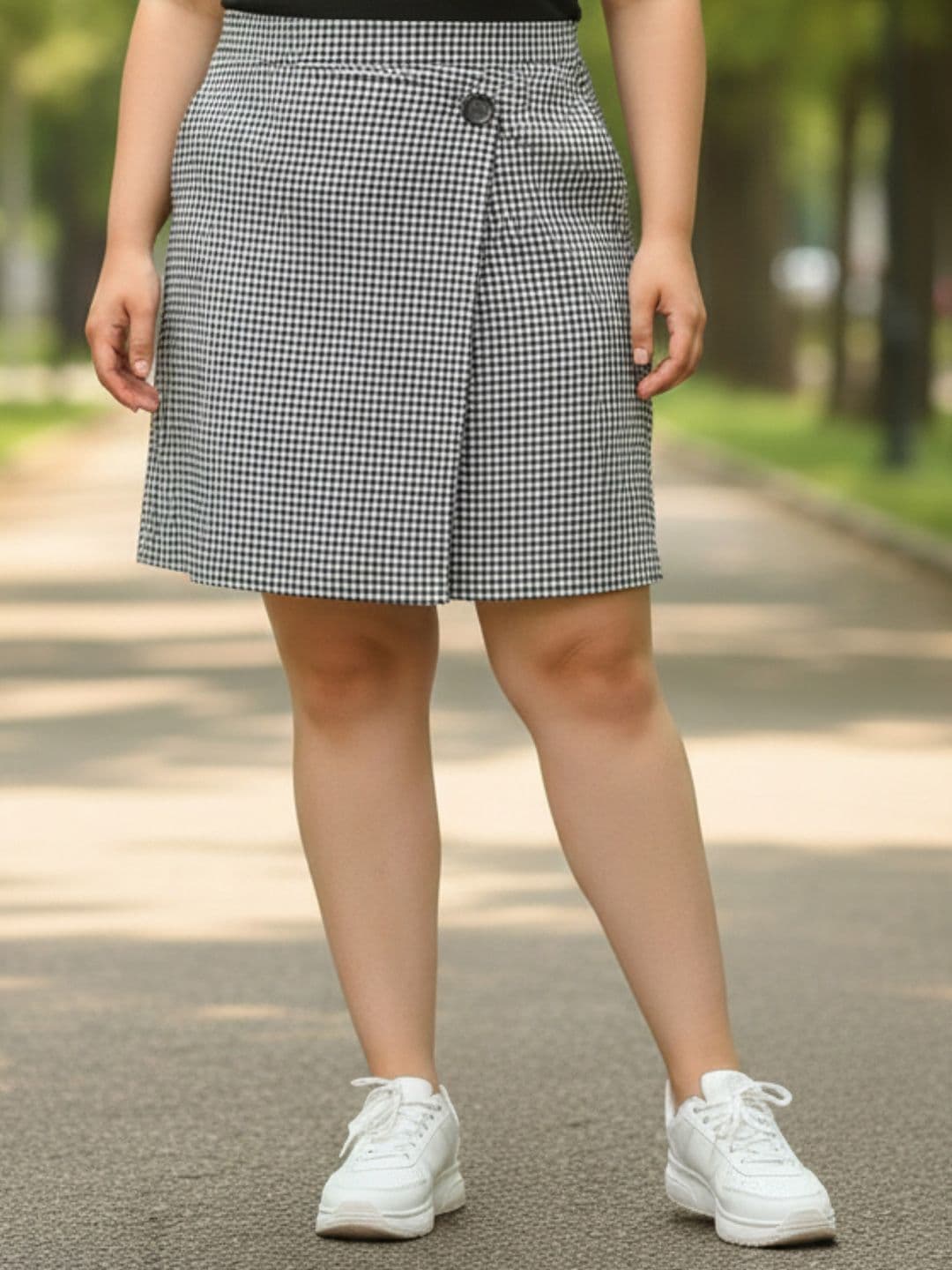 Indietoga Plus Size Checked Pure Cotton High Rise Knee Length Skorts - view 1