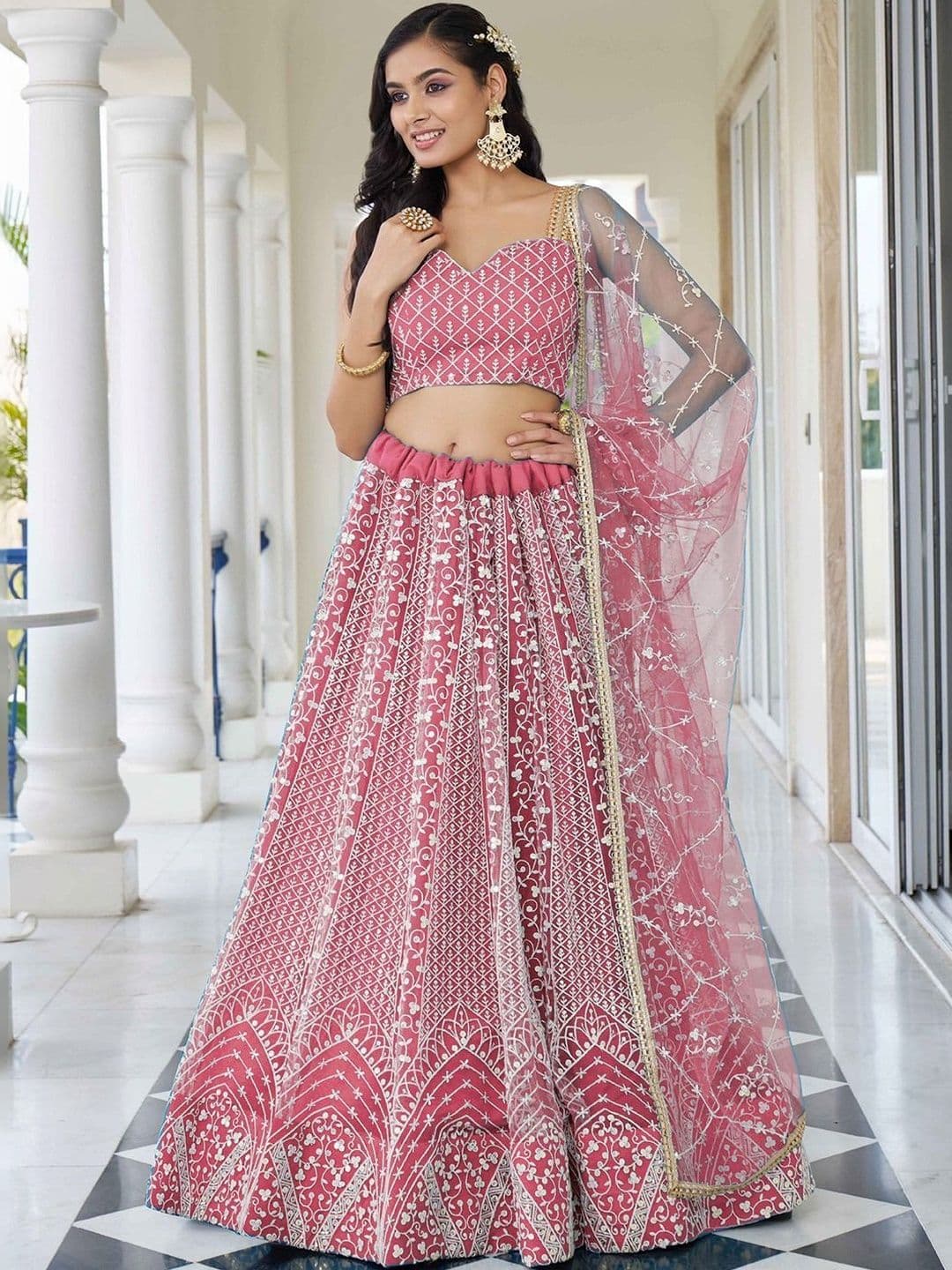 UDBHAV EXPORT Embroidered Thread Work Ready to Wear Lehenga & Blouse With Dupatta - view 1