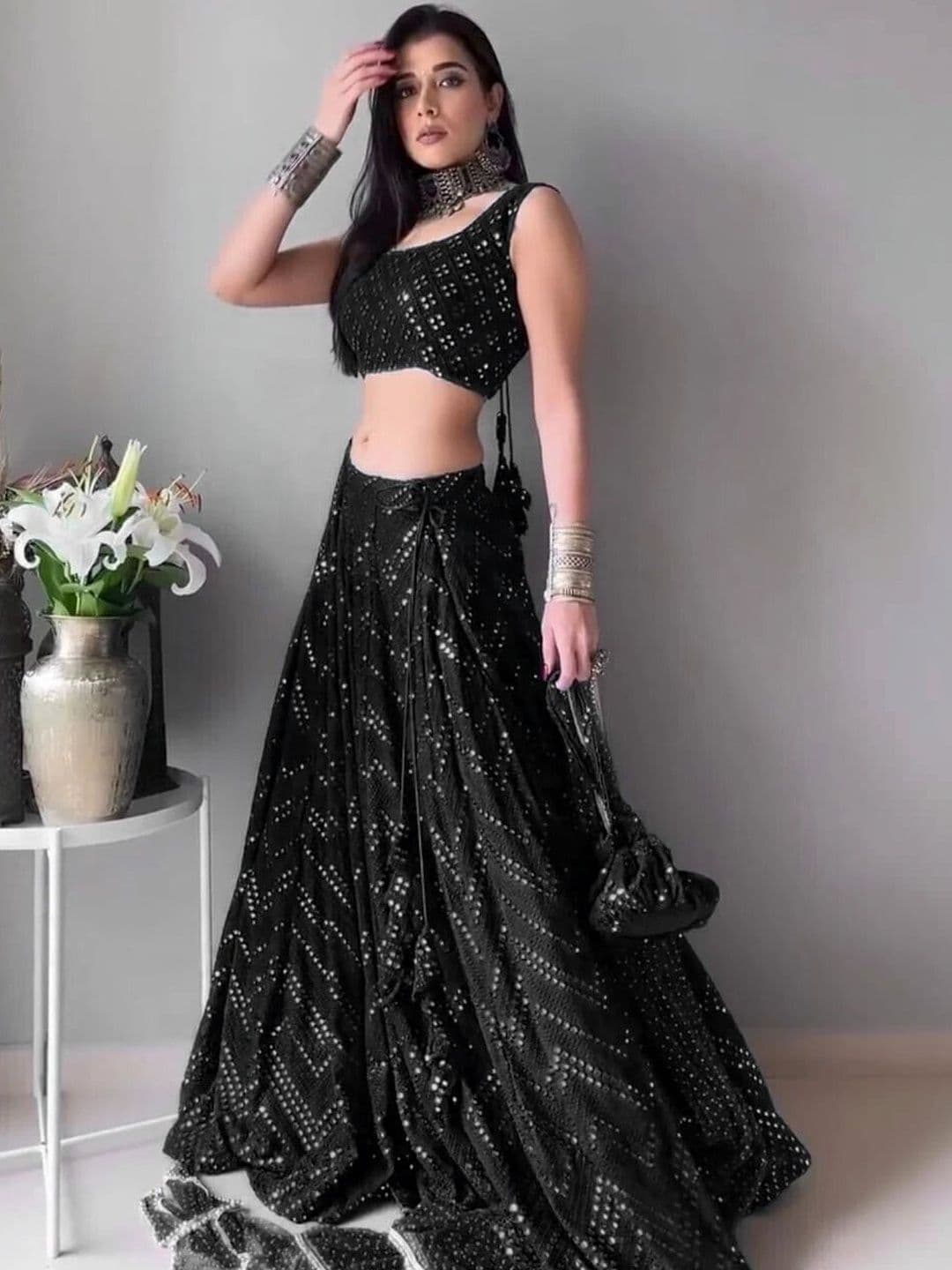 UDBHAV EXPORT Embellished Sequinned Semi-Stitched Lehenga & Unstitched Blouse With Dupatta - view 1