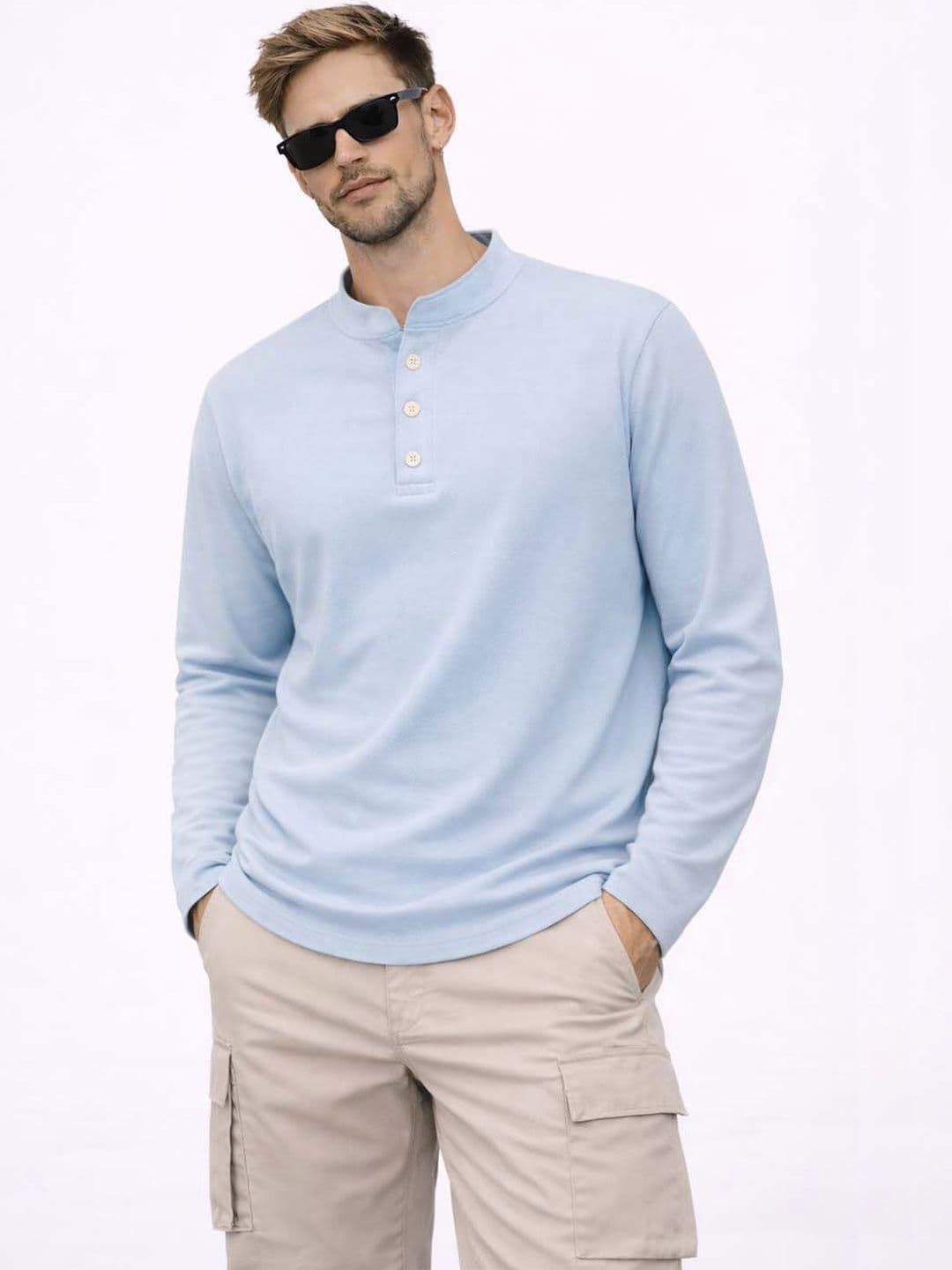 Organic Chics Men Henley Neck Pure Cotton Blend T-shirt - view 1