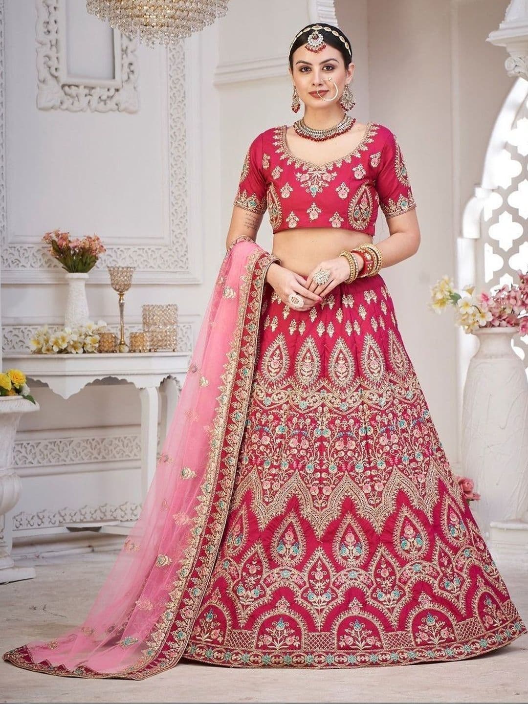 REELOVE FACTORY Embroidered Thread Work Semi-Stitched Lehenga & Blouse With Dupatta - view 1