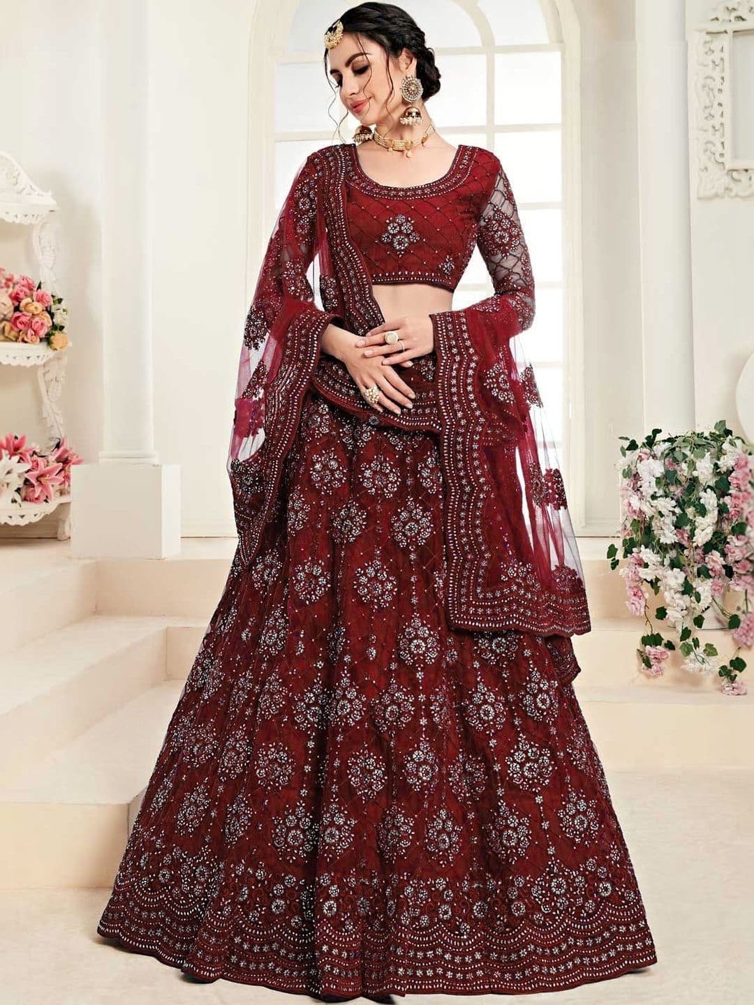 UDBHAV EXPORT Embellished Sequinned Semi-Stitched Lehenga & Unstitched Blouse With Dupatta - view 1