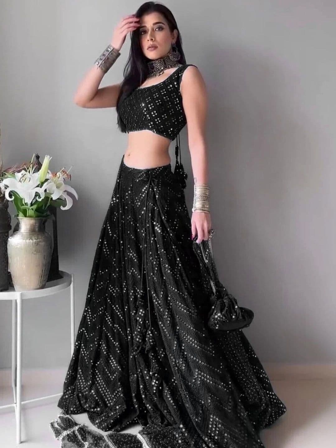 REELOVE FACTORY Embellished Sequinned Semi-Stitched Lehenga & Unstitched Blouse With Dupatta - view 1