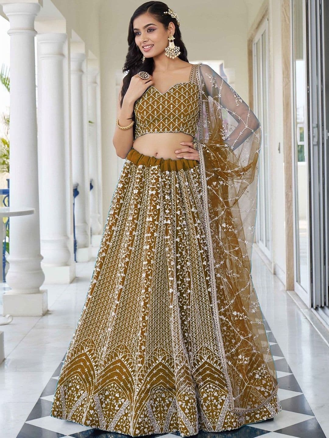 UDBHAV EXPORT Embroidered Sequinned Semi-Stitched Lehenga & Blouse With Dupatta - view 1