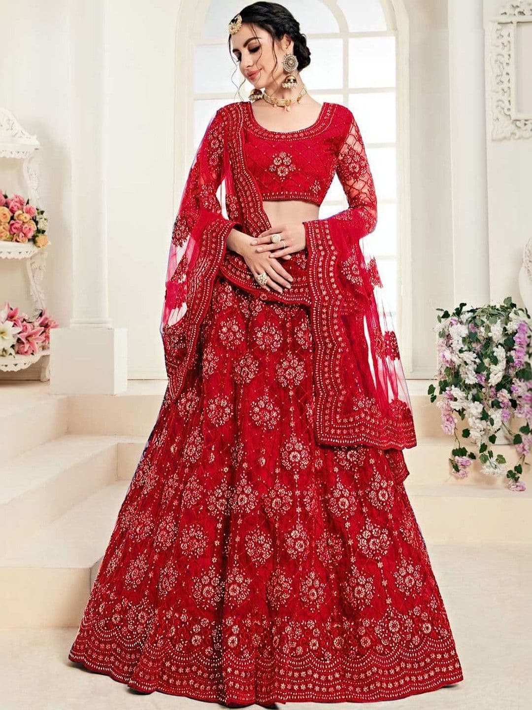 UDBHAV EXPORT Embellished Sequinned Semi-Stitched Lehenga & Unstitched Blouse With Dupatta - view 1