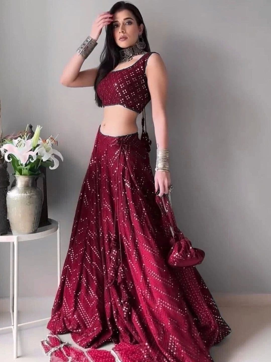 REELOVE FACTORY Embellished Sequinned Semi-Stitched Lehenga & Unstitched Blouse With Dupatta - view 1