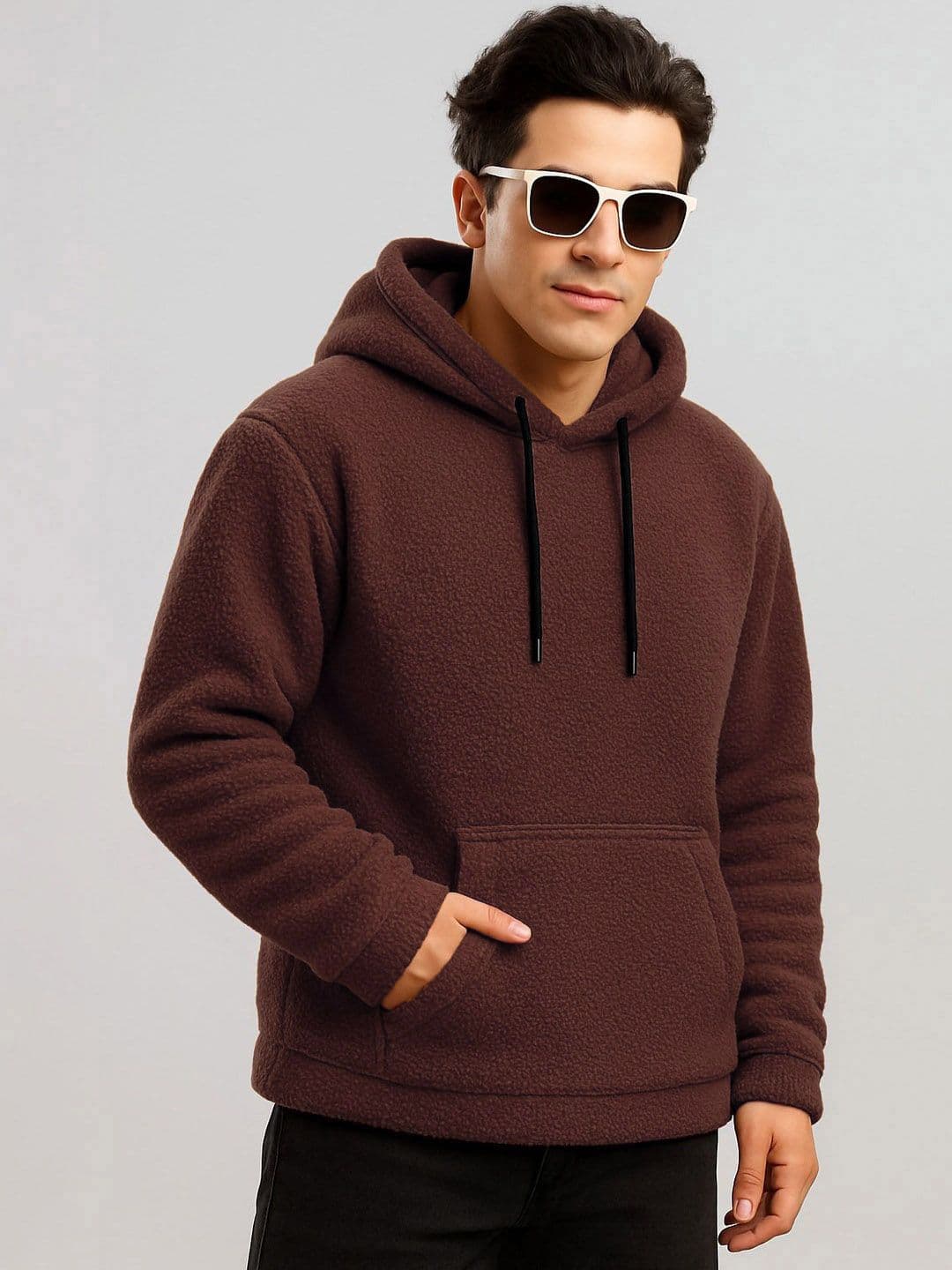 MOHICANS Mocha Brown Relaxed Fit Sherpa Hooded Sweatshirt - view 1