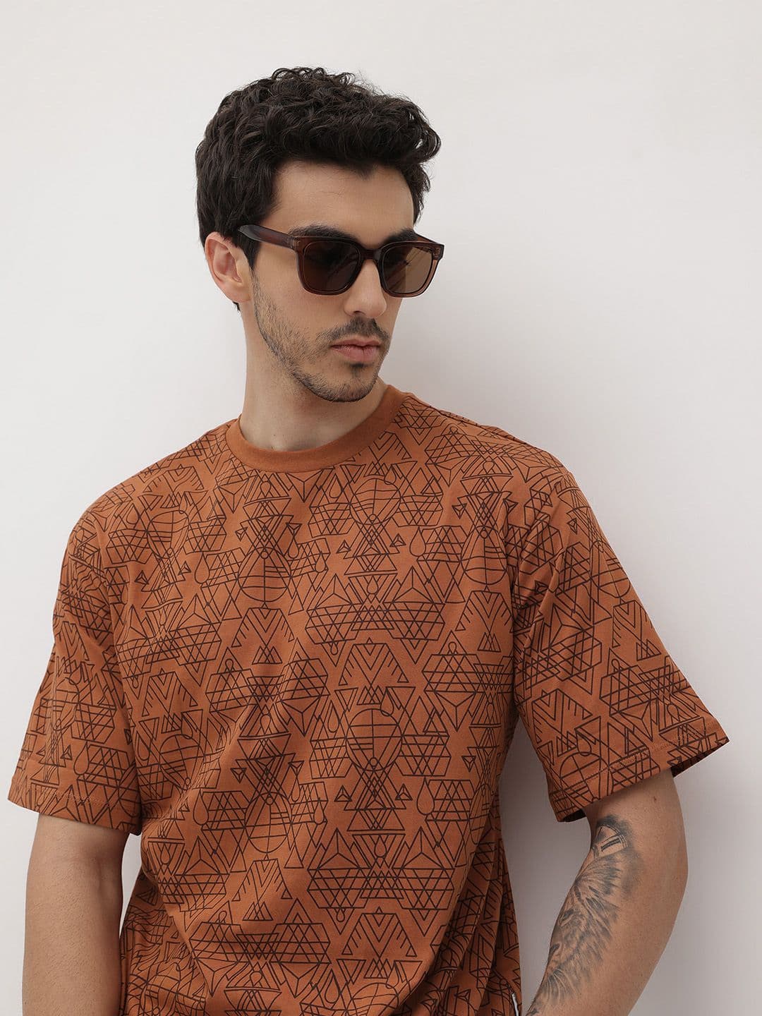 The Roadster Life Co. Abstract Printed Pure Cotton Relaxed Fit T-shirt - view 1