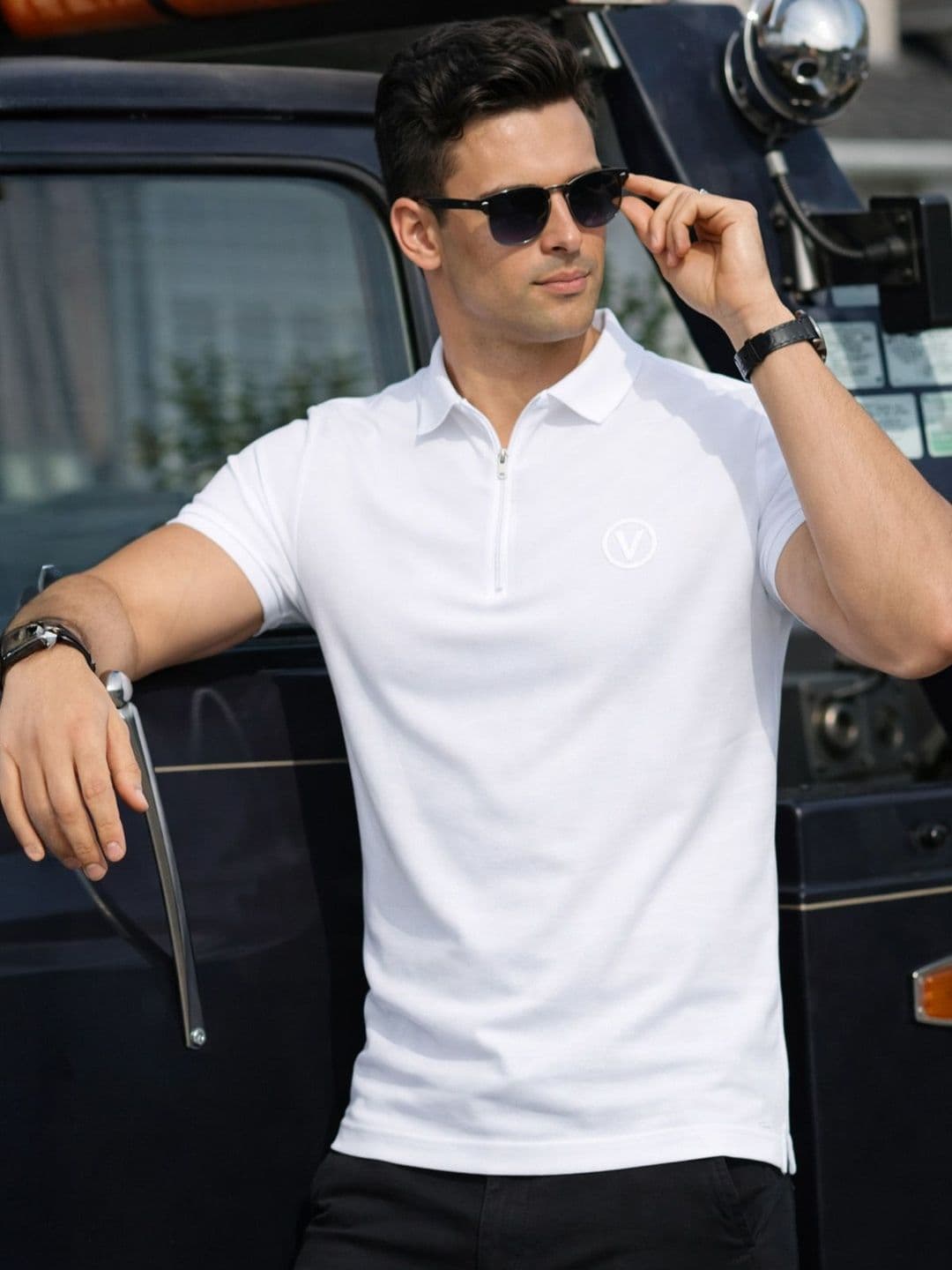 VEIRDO Men Polo Collar Pure Cotton Pockets T-shirt - view 1