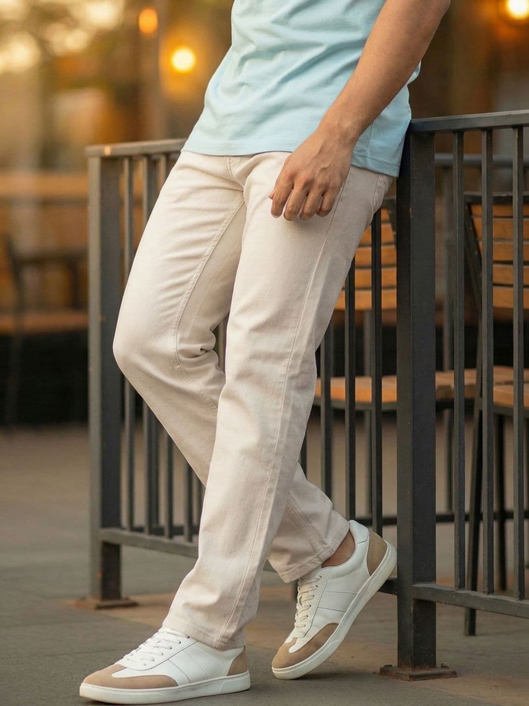 Bewakoof Men Beige Slim Straight Fit Stretchable Mid-Rise Jeans - view 1
