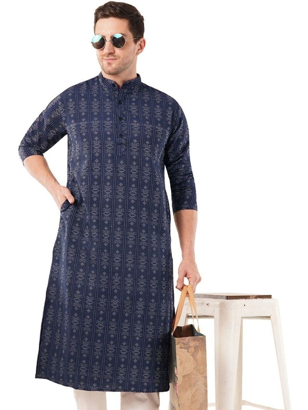 Sypher Boutique Men Printed Khadi Handloom Kurta - view 1