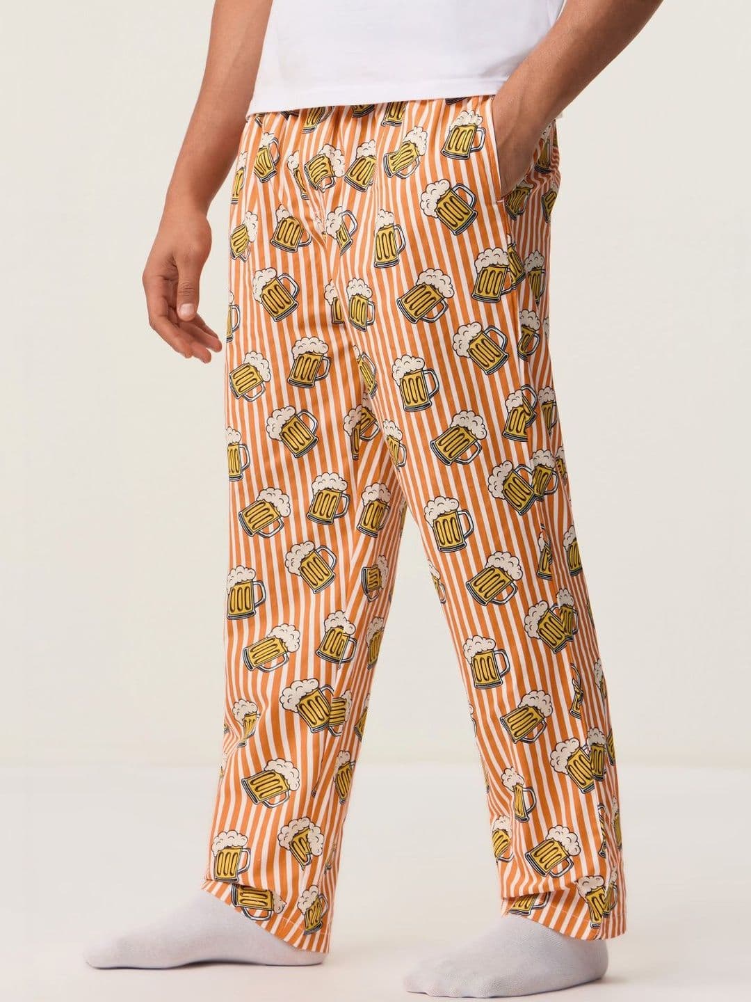 The Souled Store Men Regular Fit Printed Orange Pajamas - view 1