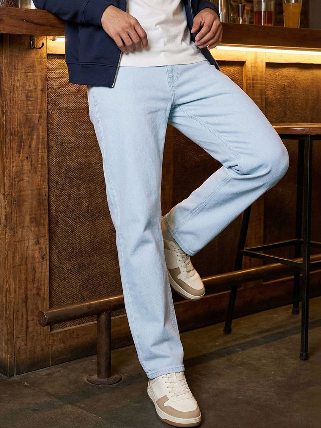 Bewakoof Men Light Blue Slim Straight Fit Stretchable Mid-Rise Jeans - view 1