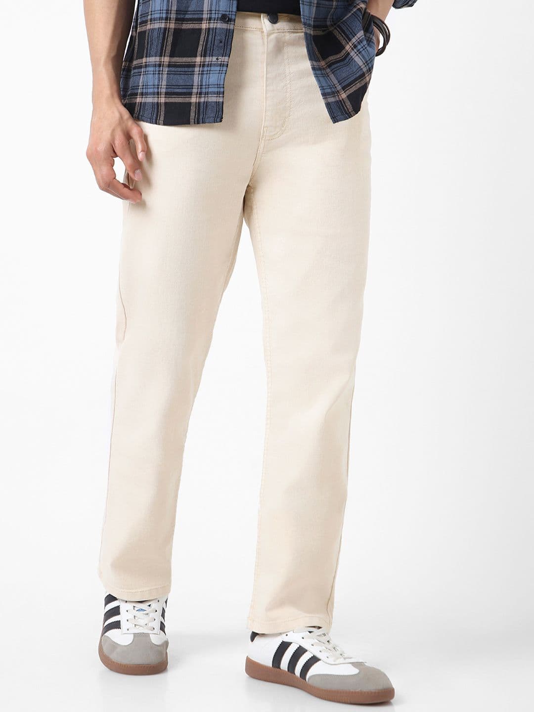 Urbano Fashion Men Ecru Straight Fit Washed Stretchable Jeans - view 1