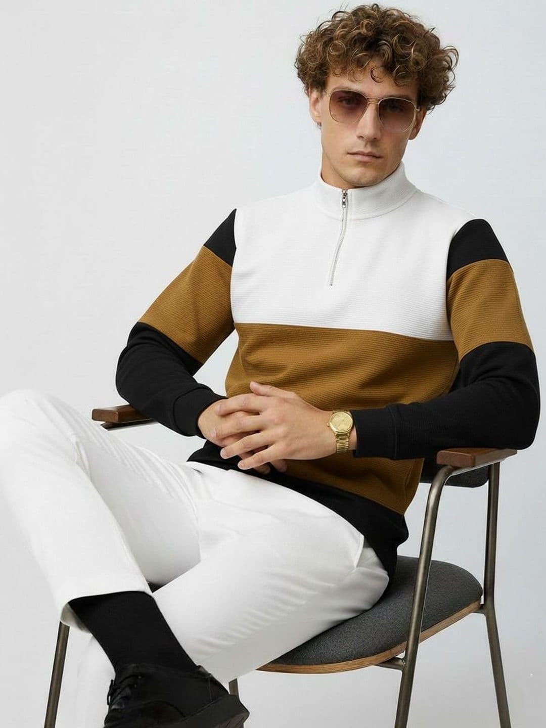 Mobox Men Colourblocked High Neck T-shirt - view 1