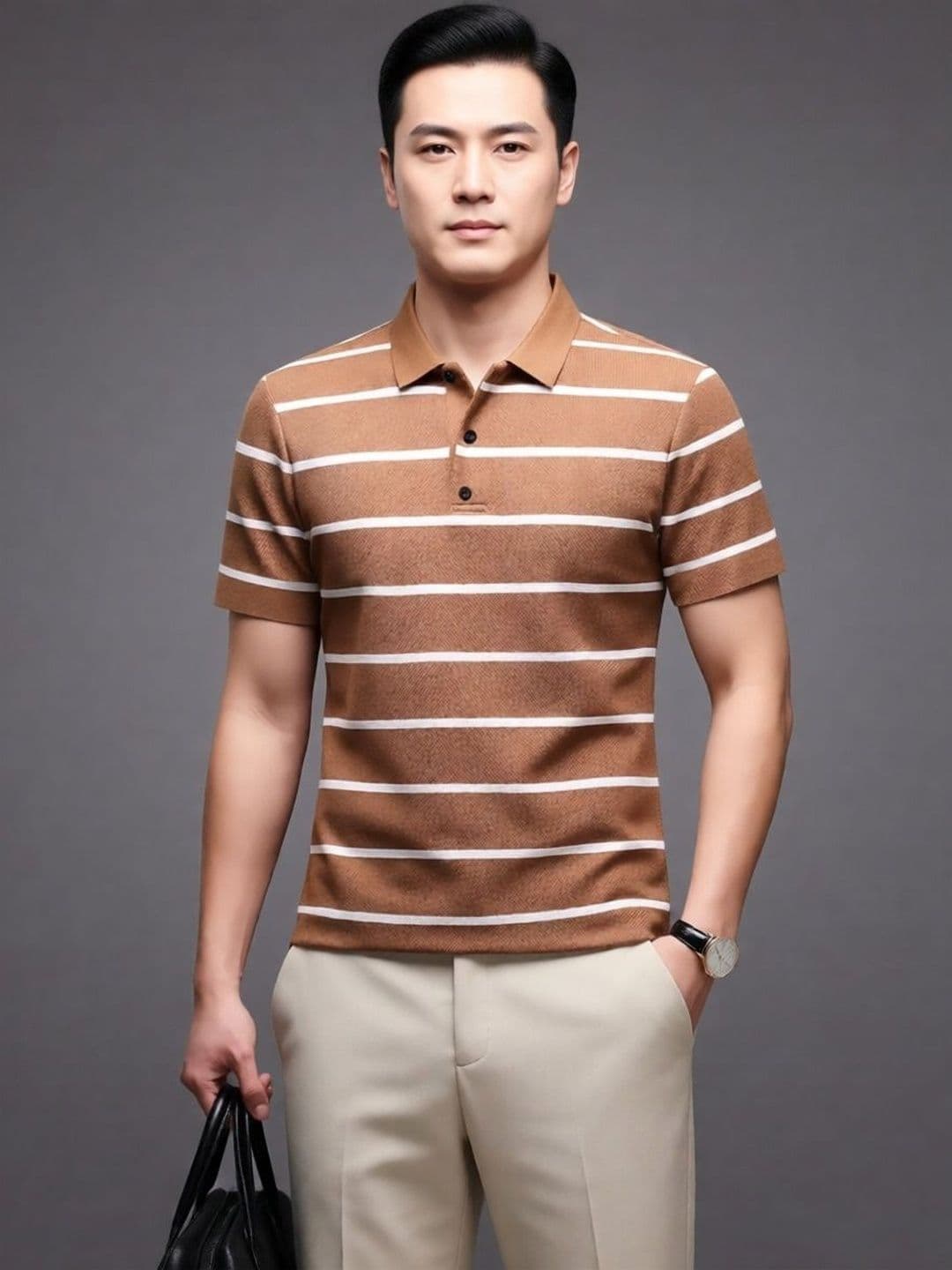 Mast & Harbour Men Striped Polo Collar T-shirt - view 1